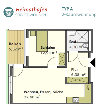 Typ A / 2-Raumwohnung